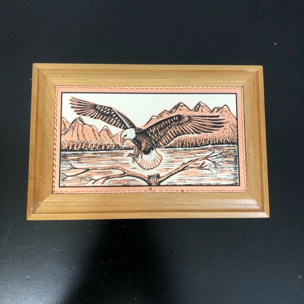 Copper Eagle Wood Cigar Trinket Jewelry Box